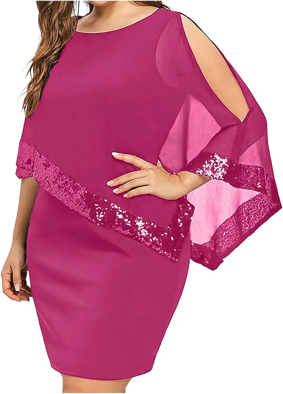 Women's Wedding Guest Dresses Summer Elegant Trendy V-Neck Sequin Solid Lace Prom Party Cocktail Dress, S-5XL