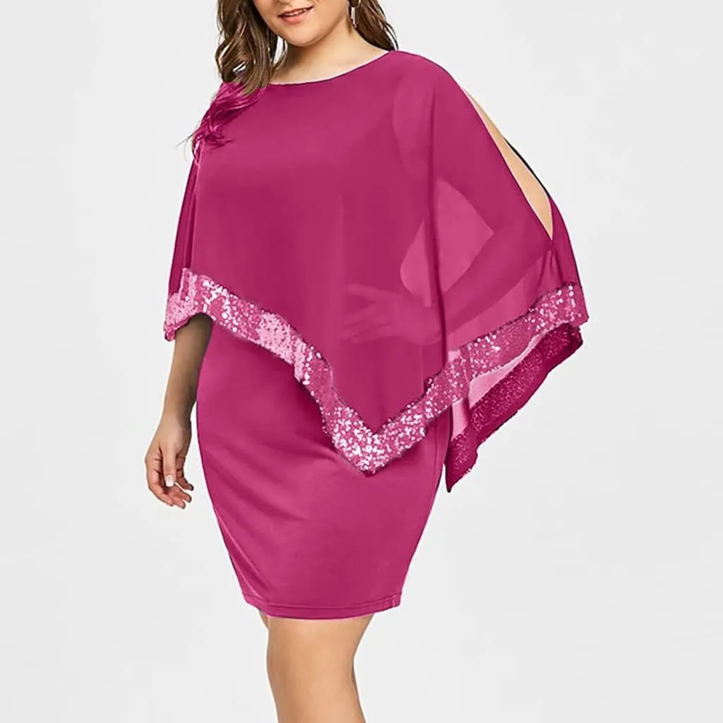 Women's Wedding Guest Dresses Summer Elegant Trendy V-Neck Sequin Solid Lace Prom Party Cocktail Dress, S-5XL