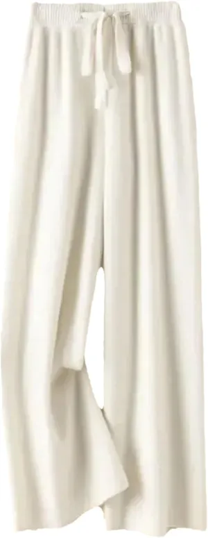 Women's Wide-Leg Pants Winter Loose Knit Trousers Warm High Waist Straight Casual Trousers