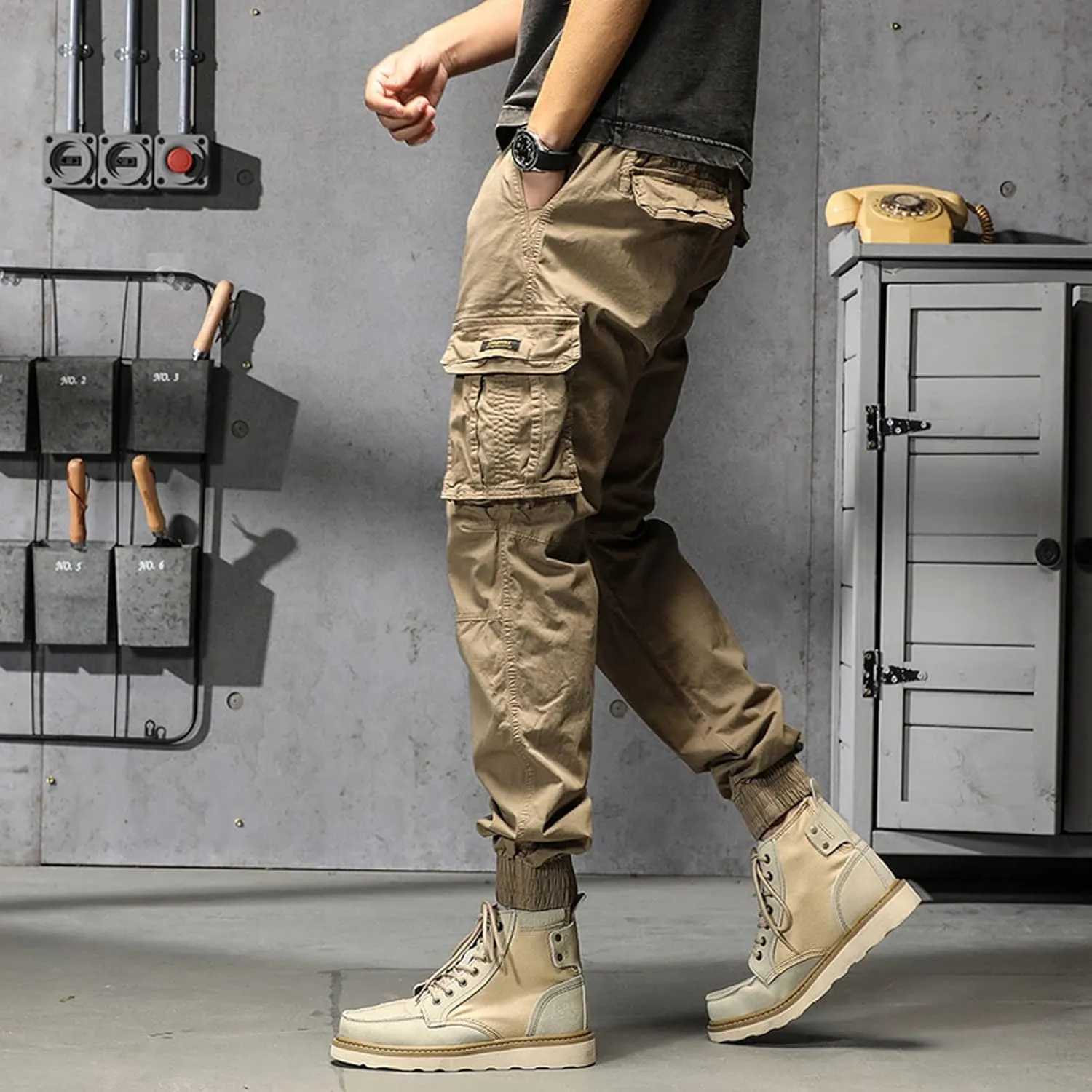 Work Pants for Men Slim Fit Lightweight Cargo Sweatpants Stretch Waistband Workout Outdoor Athletic Hiking Pants