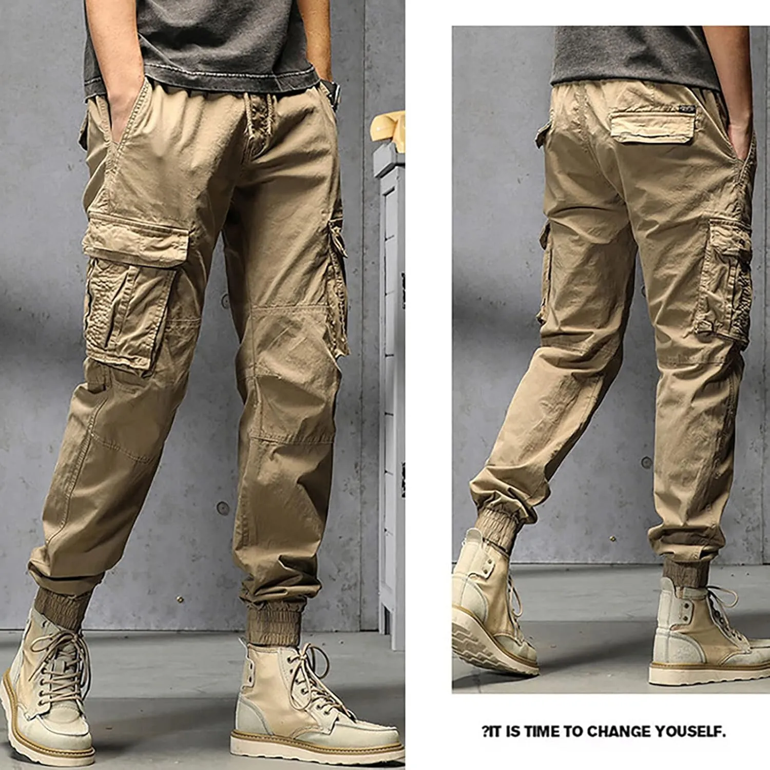 Work Pants for Men Slim Fit Lightweight Cargo Sweatpants Stretch Waistband Workout Outdoor Athletic Hiking Pants