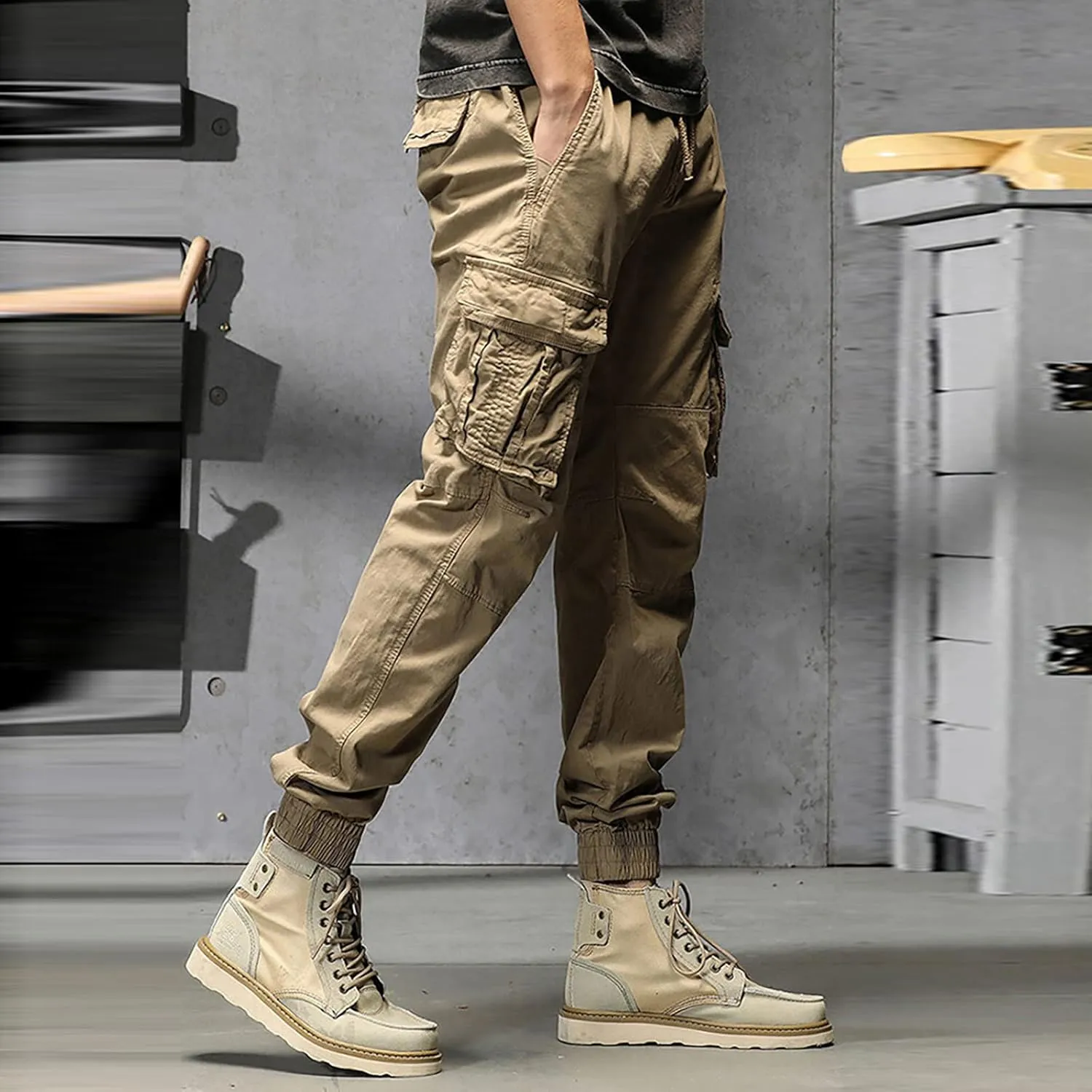 Work Pants for Men Slim Fit Lightweight Cargo Sweatpants Stretch Waistband Workout Outdoor Athletic Hiking Pants