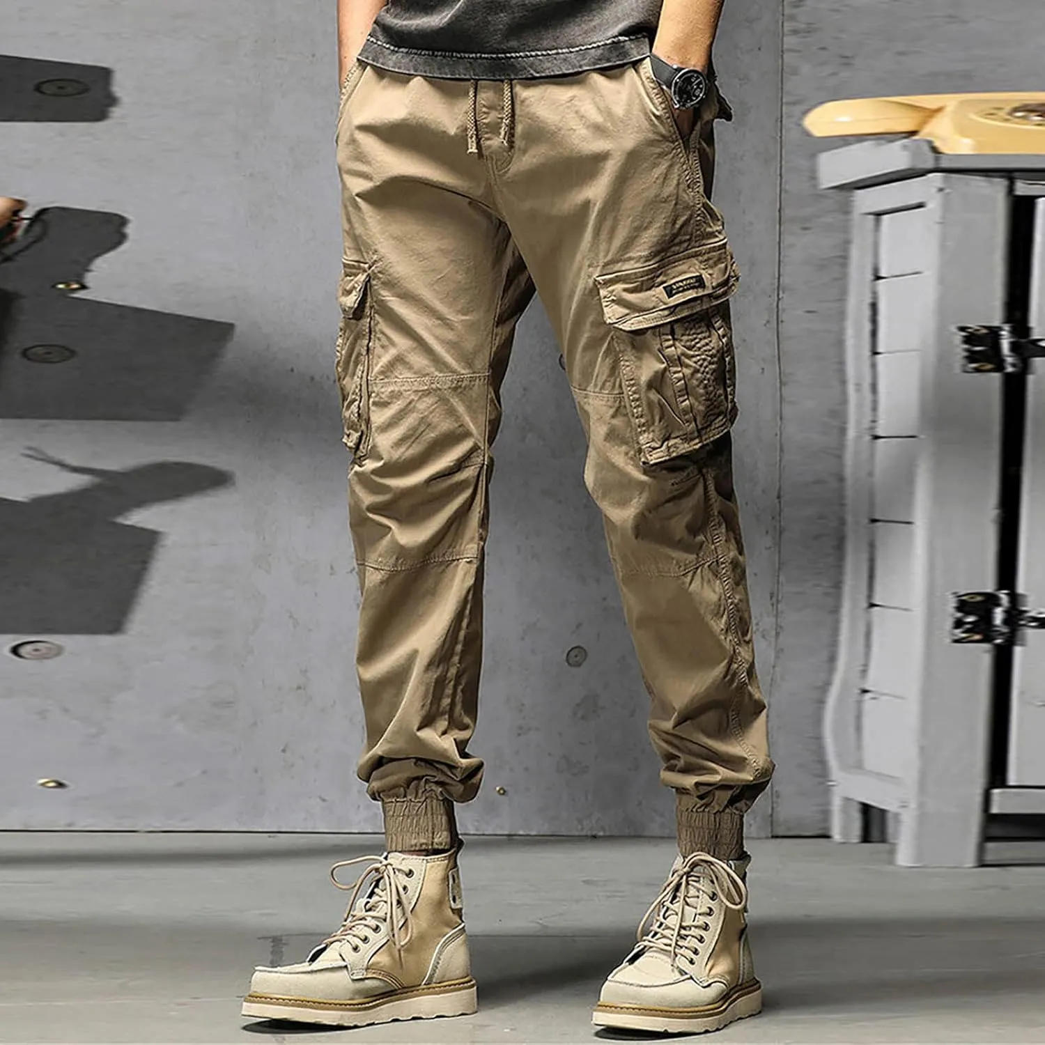 Work Pants for Men Slim Fit Lightweight Cargo Sweatpants Stretch Waistband Workout Outdoor Athletic Hiking Pants