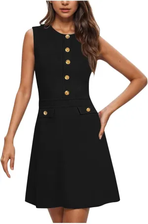 yardsong Summer Work Dresses for Women 2025 Business Casual Metal Buttons Decor Mini Dress Sleeveless Office Dresses
