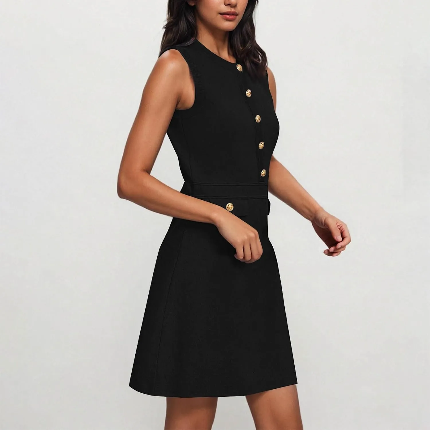 yardsong Summer Work Dresses for Women 2025 Business Casual Metal Buttons Decor Mini Dress Sleeveless Office Dresses