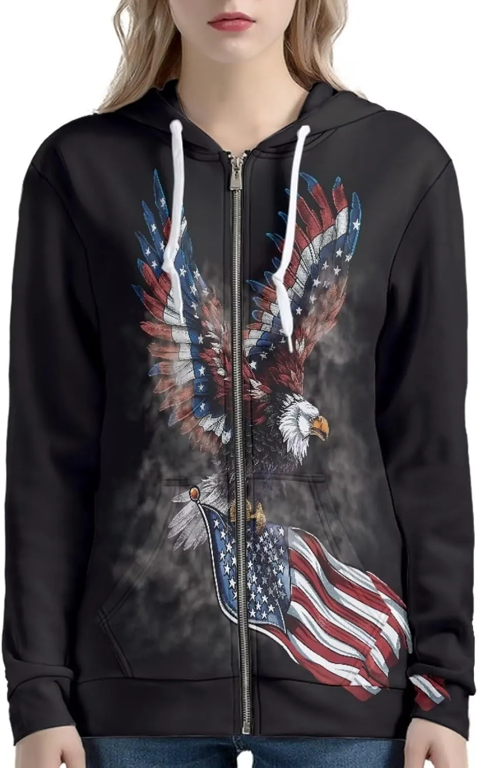Zip Up Hoodie Women Oversize Hooded Sweatshirt, Causal Pullover Cardigan Drawstring Hoodies with Pockets