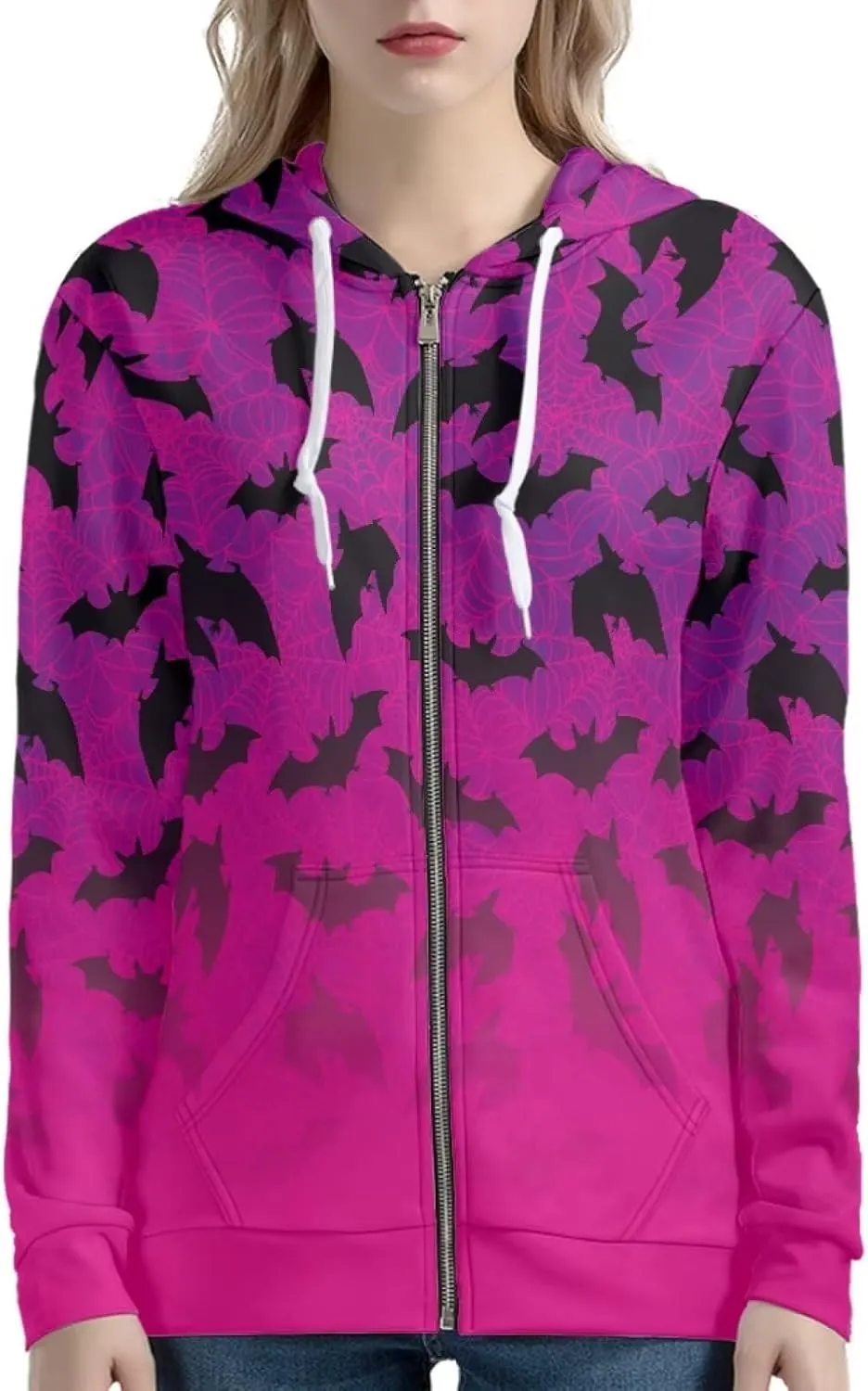 Zip Up Hoodie Women Oversize Hooded Sweatshirt, Causal Pullover Cardigan Drawstring Hoodies with Pockets