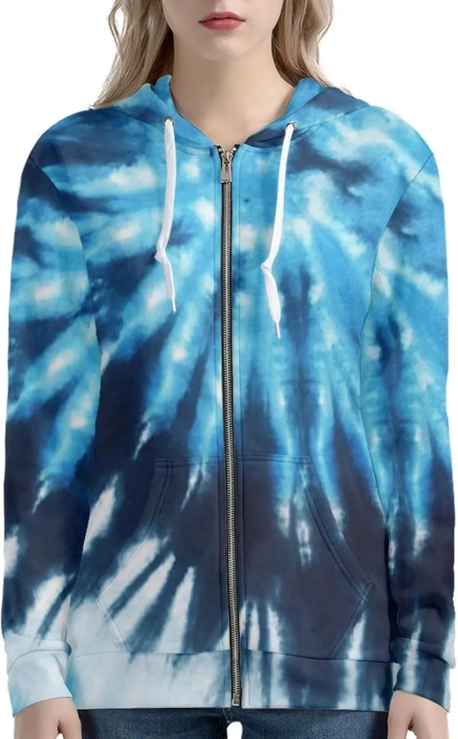 Zip Up Hoodie Women Oversize Hooded Sweatshirt, Causal Pullover Cardigan Drawstring Hoodies with Pockets