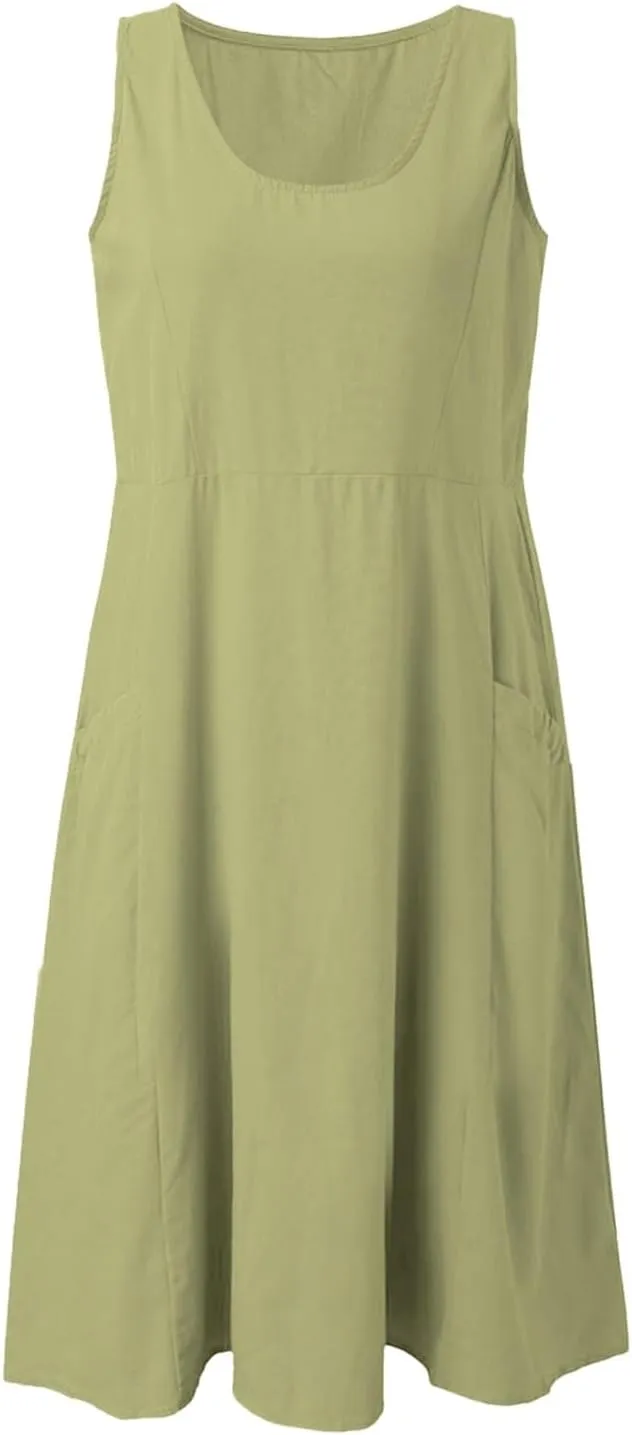 ZYXTIM Women's Summer Casual Tank Midi Dress with Pockets Plus Size Loose Fit Comfy T Shirt Dresses Flowy Beach Sundresses