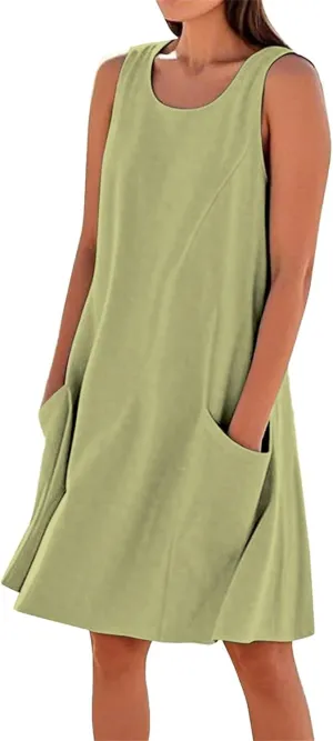 ZYXTIM Women's Summer Casual Tank Midi Dress with Pockets Plus Size Loose Fit Comfy T Shirt Dresses Flowy Beach Sundresses